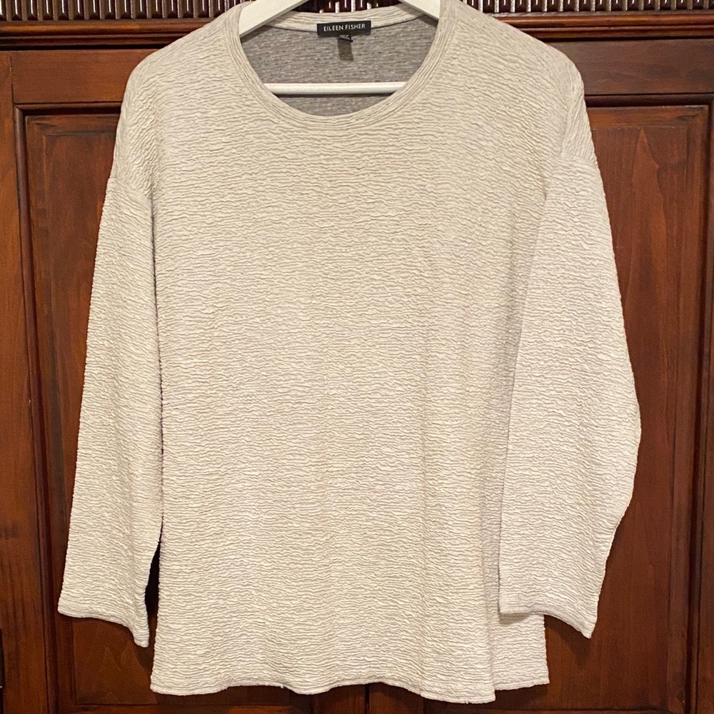 Eileen Fisher Crinkle Stretch Double Knit Box Top in Oatmeal long sleeve Size M